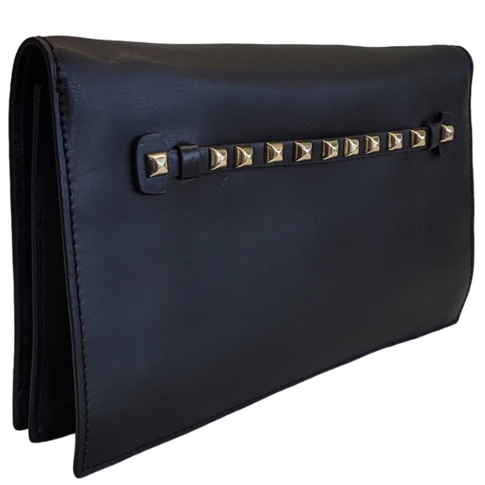 DANIER Black Leather Clutch Handbag Gold Studs - EUC